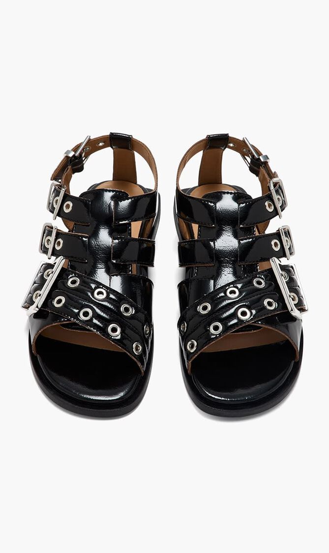 FEMININE BUCKLE FLAT STRAP SANDAL NAPLACK
