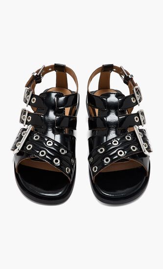 FEMININE BUCKLE FLAT STRAP SANDAL NAPLACK