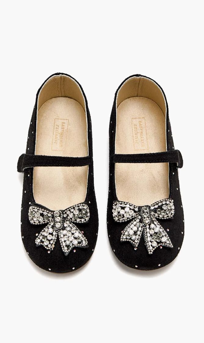 SWAROVSKI CRYSTALS ALL AROUND EMBELLISHED SUEDE LEATHER BALLERINAS WITH CRYSTAL BOW