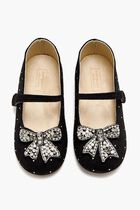 SWAROVSKI CRYSTALS ALL AROUND EMBELLISHED SUEDE LEATHER BALLERINAS WITH CRYSTAL BOW