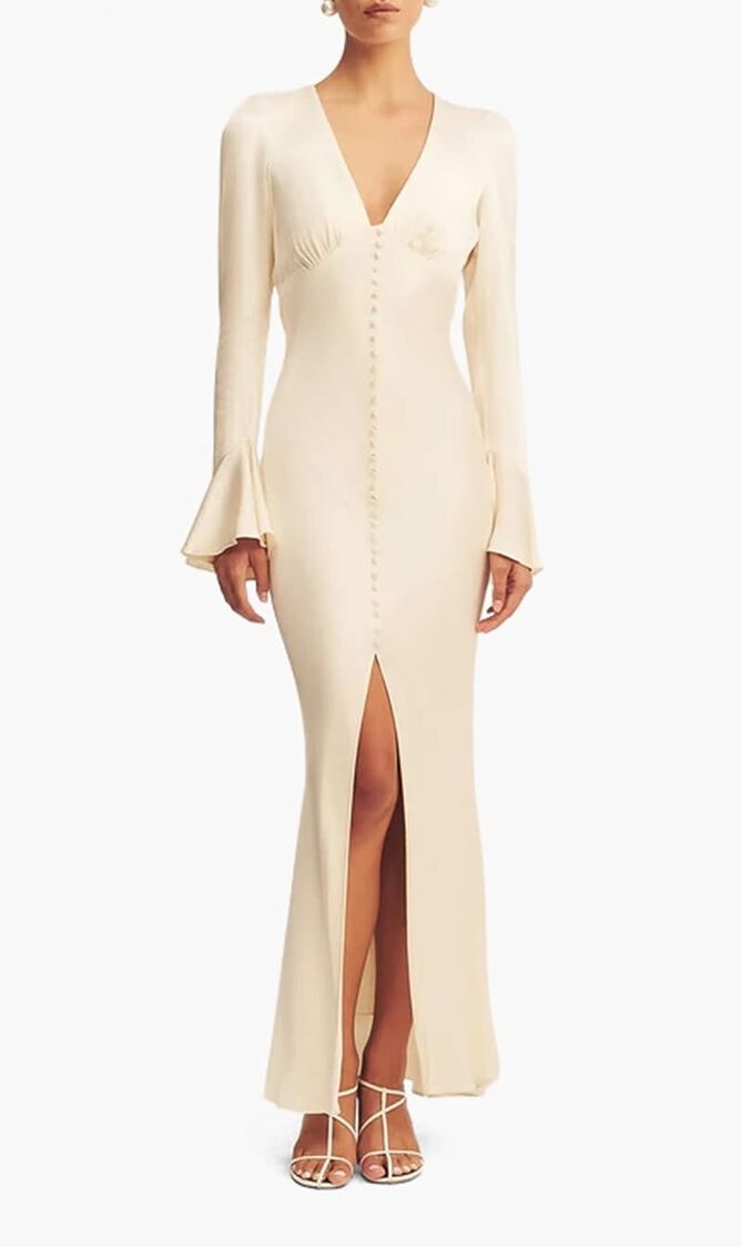 LA LUNE FRILL CUFF BIAS MIDI DRESS