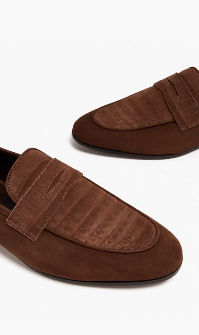 TOBACCO BROWN NABUK CROCODILE AND SUEDE MEN'S FLANEUR