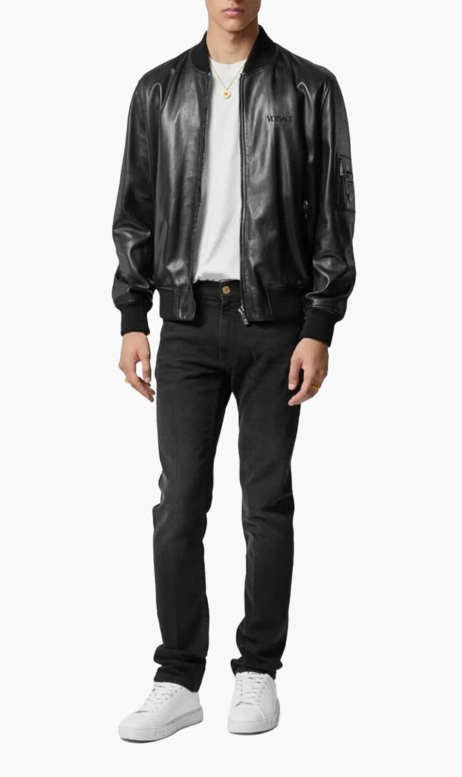 PANT DENIM STONE WASHED BLACK DENIM + VERSACE EMBROIDERY