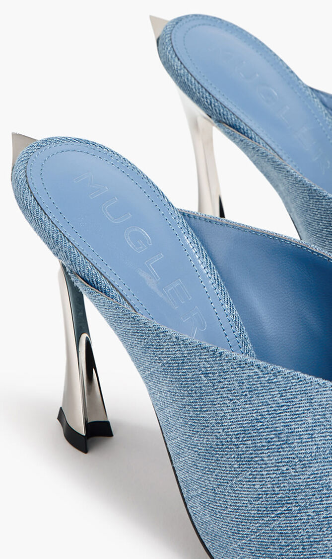 Denim mule heel sandals
