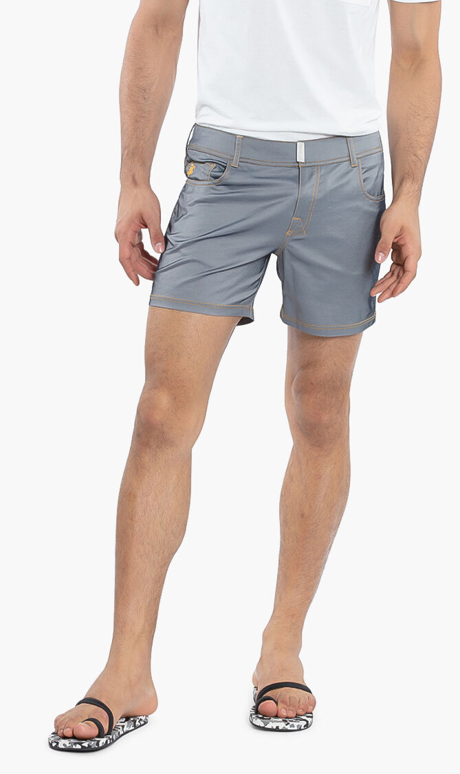 Flat Belt Solid Swim Shorts