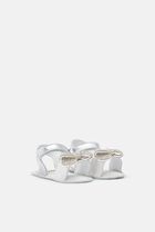 CRYSTAL BOW EMBELLISED DOUBLE STRAP LEATHER SANDALS