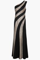 One Shoulder Sequin Striped Gown