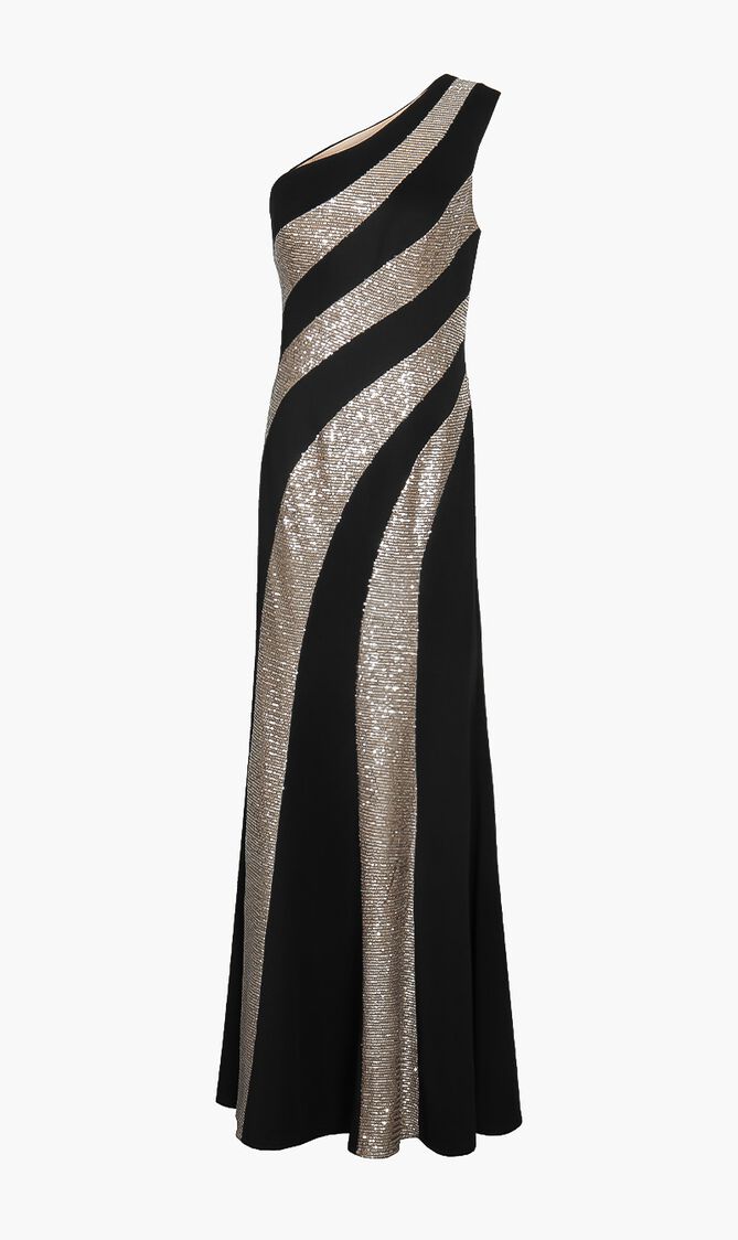One Shoulder Sequin Striped Gown
