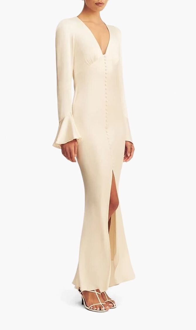 LA LUNE FRILL CUFF BIAS MIDI DRESS