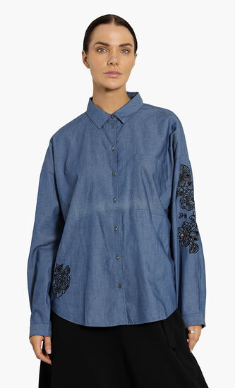 Floral Cut-Out Embroidery Denim Shirt