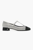 Cap-Toe T Strap Pav&eacute; Ballet Pumps