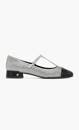 Cap-Toe T Strap Pav&eacute; Ballet Pumps