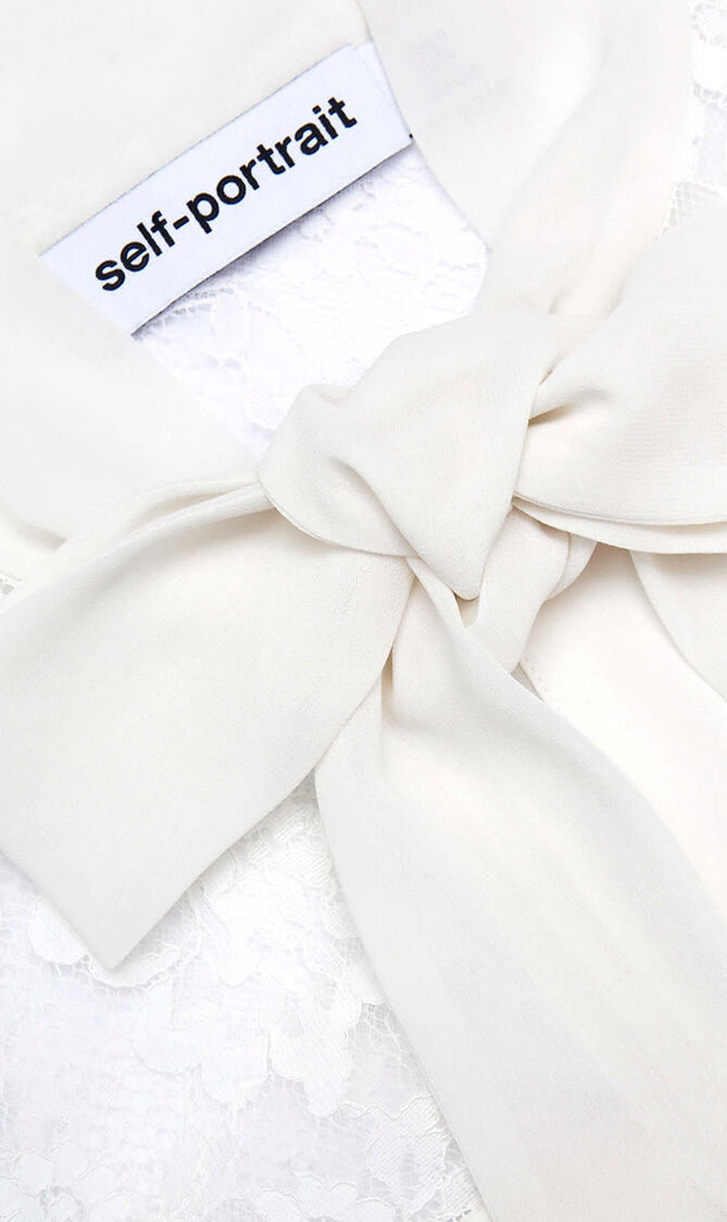 WHITE LACE PUSSY BOW MIDI DRESS