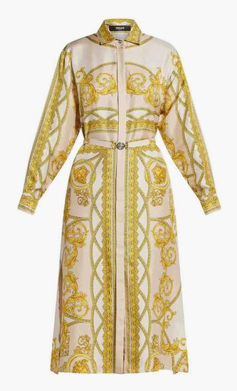 Baroque Print Silk Shirt Dress