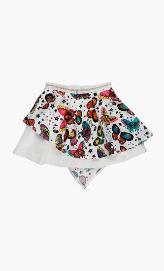 Butterfly Printed Satin Skirt
