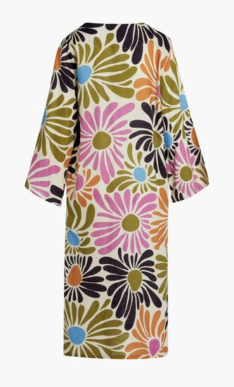 BEATRICE DRESS-MIDI KIMONO SLEEVE TUNIC DRESS, WITH DEEP V-NECK
