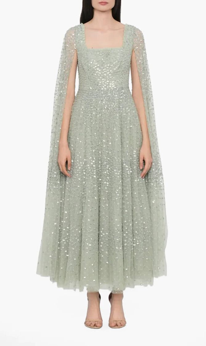 Scatter Dot Cape Sleeves Ankle Gown