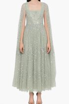 Scatter Dot Cape Sleeves Ankle Gown