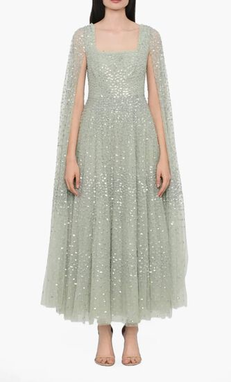 Scatter Dot Cape Sleeves Ankle Gown