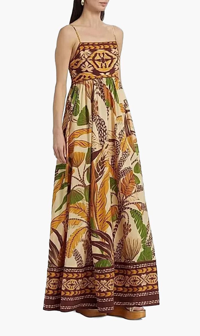 Foliage Sketch Sand Maxi Dress