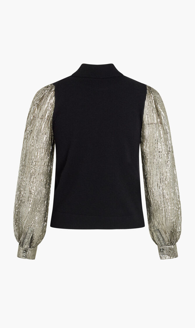 CRINKLE STRIPE LAME SLEEVE SWEATER