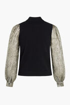 CRINKLE STRIPE LAME SLEEVE SWEATER