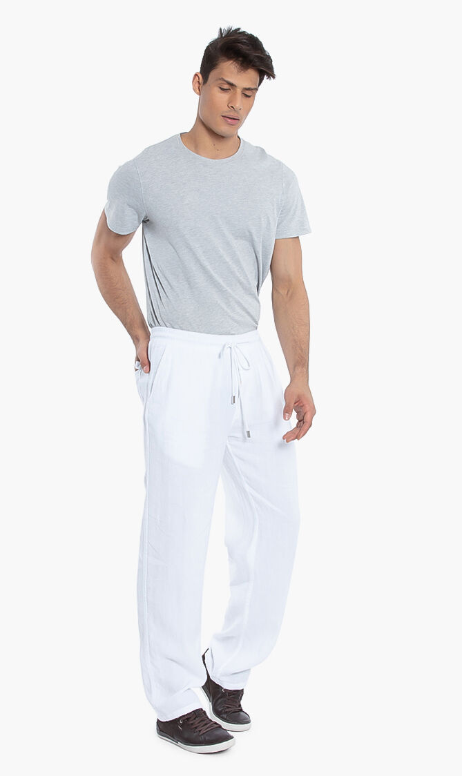 بنطال كتان سادة برباط