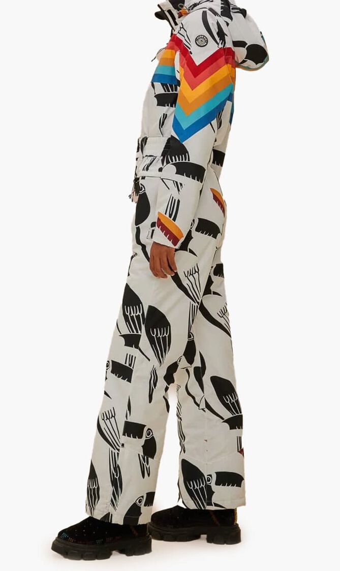 Toucan Print Rainbow Striped Ski Suit