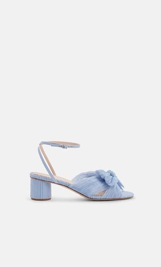 DAHLIA PLEATED KNOT HEELED SANDAL WITH ANKLE STRAP