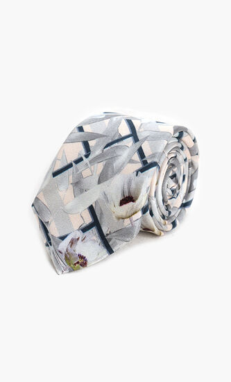 Geo Floral Print Silk Tie