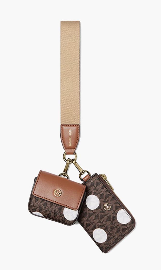 Jet Set Polka Dot Signature Logo Dual Pouch Wristlet