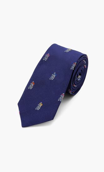 Cycling Print Narrow Silk Tie