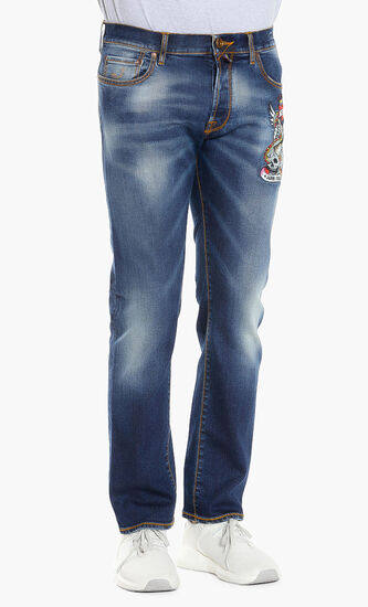 Skull Embroidered Tailored Jeans
