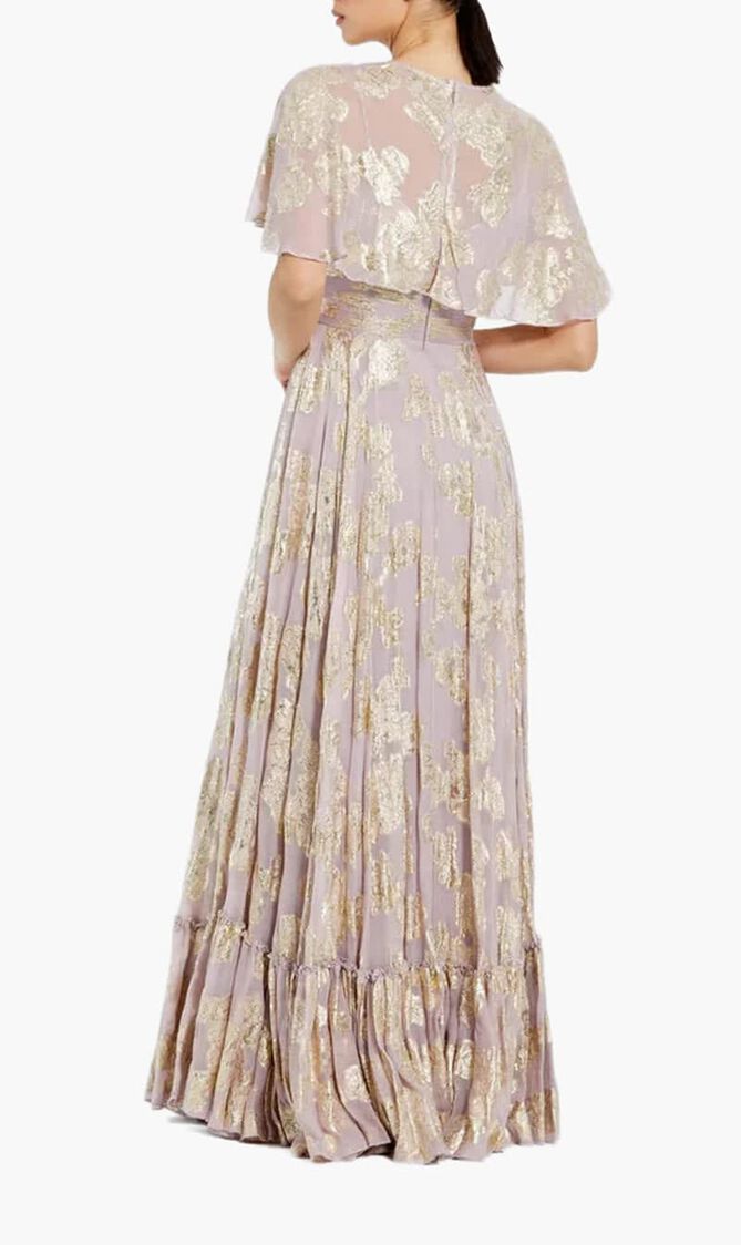 Floral High Neck Cape Sleeve A Line Gown