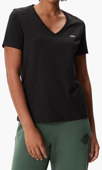 Women'S V-Neck Loose Fit Cotton T-Shirt