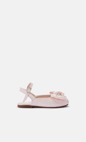STRASSED EMBELLISED SATIN BOW DECORATED SLING BACK FLATS
