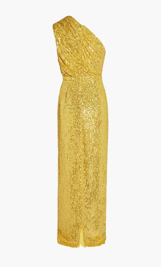 SEQUINED RUCHED ONE SHOULDER GOWN