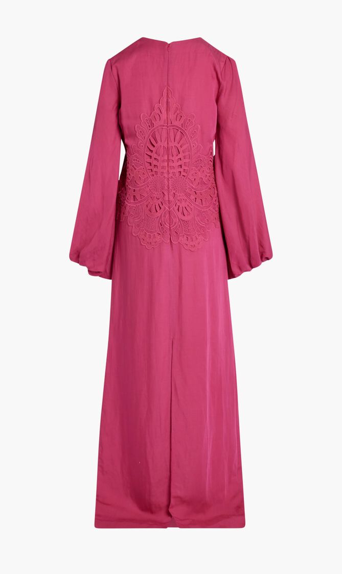 LINEN COLUMN GOWN WITH BRODERIE ANGLAISE DETAIL