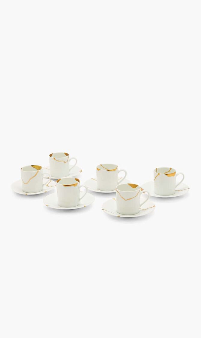 Kintsugi Coffee Cup & Saucer White Set Of 6