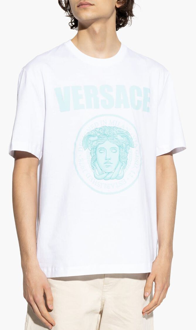 T SHIRT COMPACT COTTON JERSEY FABRIC MEDUSA ROCK PRINT