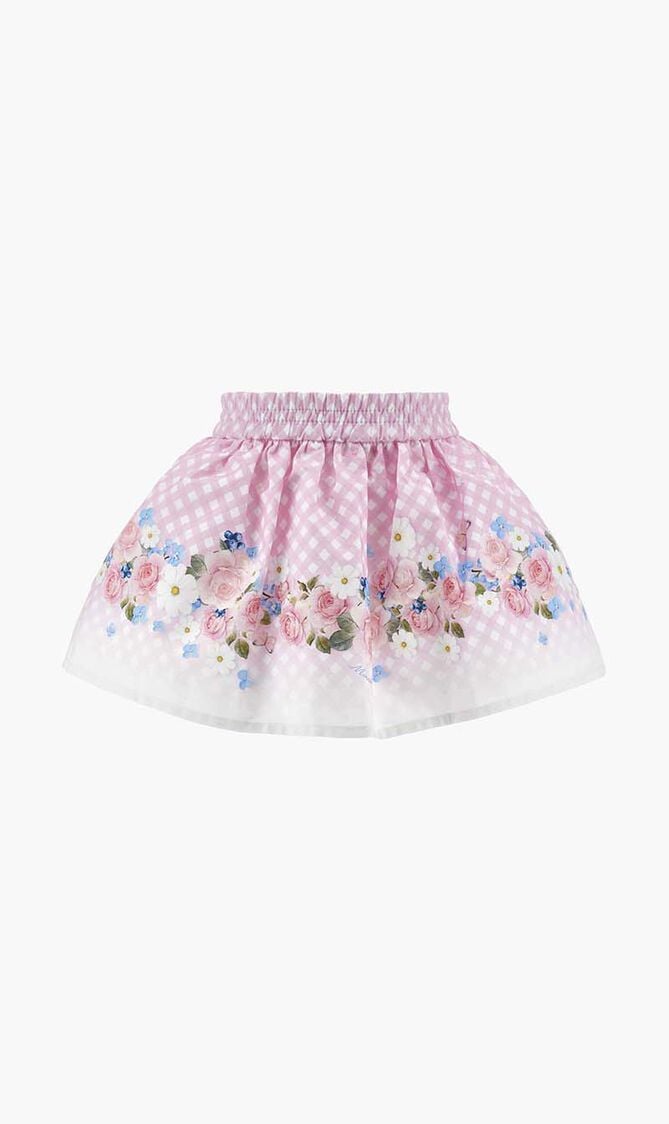 Checkered Floral Print Skirt