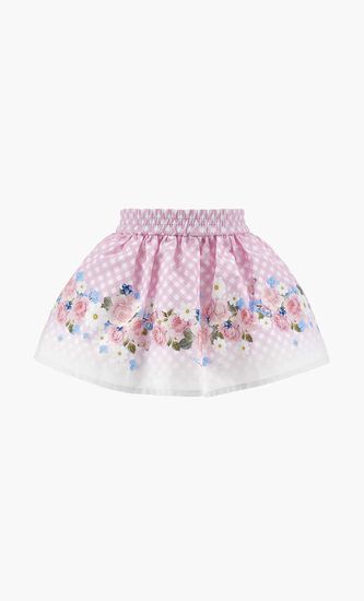 Checkered Floral Print Skirt