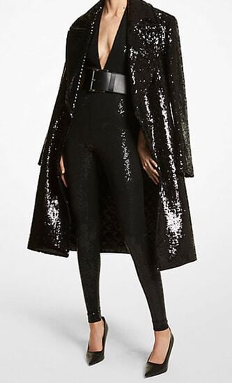 Sequin-Embroidered Wool Chesterfield Coat
