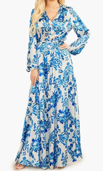 Long Patterned Silk Shirt Dress