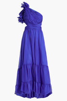 ONE SHOULDER RUFFLE TIERED CUT-OUT CHIFFON GOWN