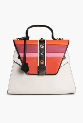 Colourblock Studded Top Handle Bag