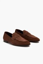 TOBACCO BROWN NABUK CROCODILE AND SUEDE MEN'S FLANEUR