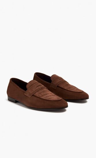 TOBACCO BROWN NABUK CROCODILE AND SUEDE MEN'S FLANEUR