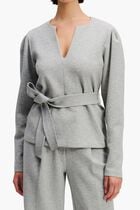 Belted V Neck Sweatshirt