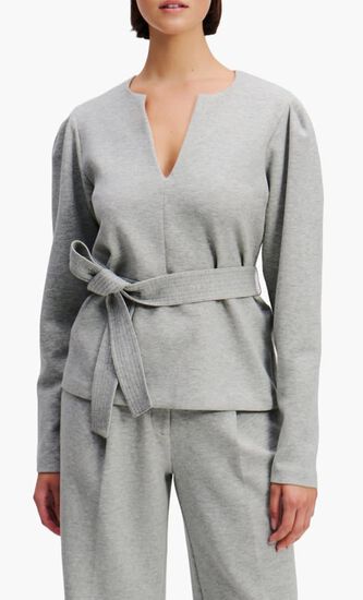 Belted V Neck Sweatshirt